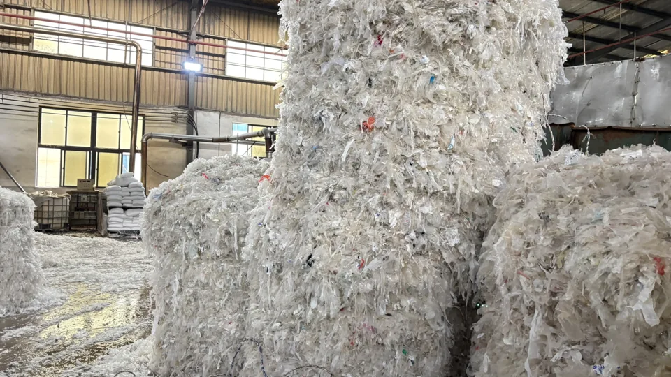 Recovered film material stored at the production site.