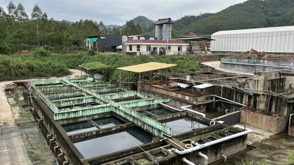 Water-treatment tanks and pipework at the production site.